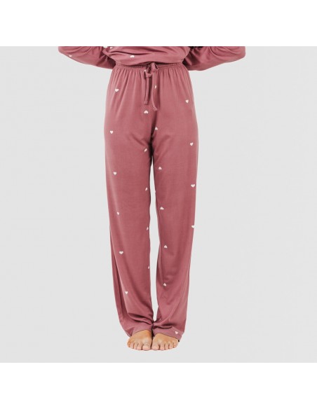 Pijama mulher soft Hearts malva rosa pijamas-compridos-de-mulher