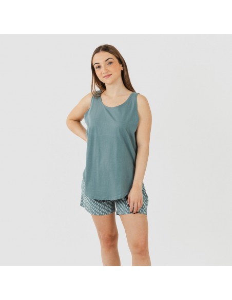 Pijama curto algodão Tiara verde azulado