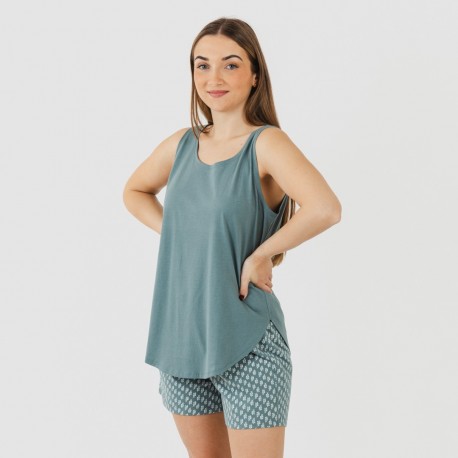 Pijama curto algodão Tiara verde azulado