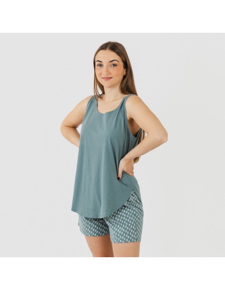 Pijama curto algodão Tiara verde azulado