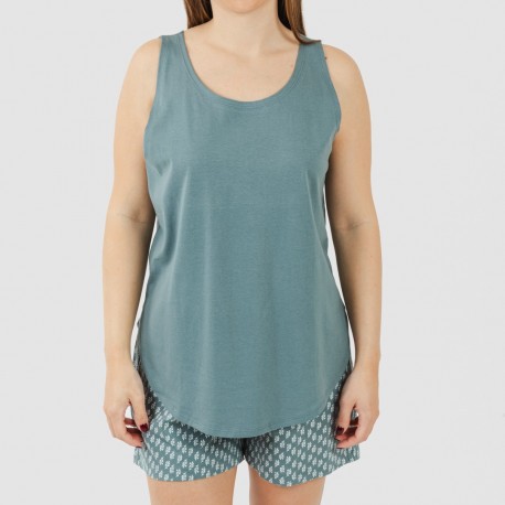 Pijama curto algodão Tiara verde azulado