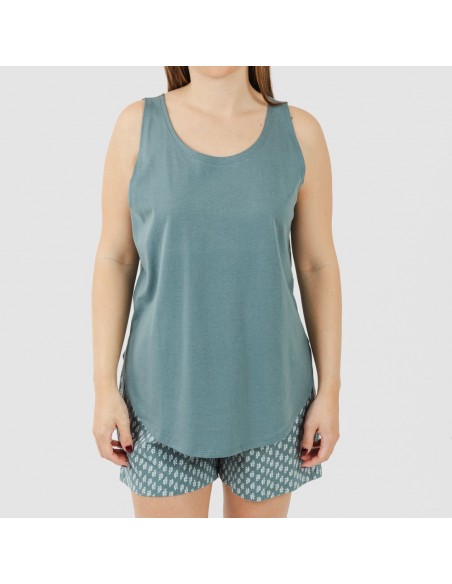 Pijama curto algodão Tiara verde azulado