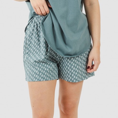 Pijama curto algodão Tiara verde azulado