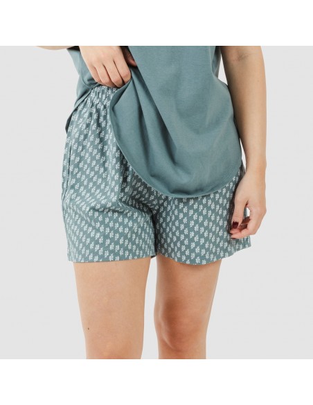 Pijama curto algodão Tiara verde azulado