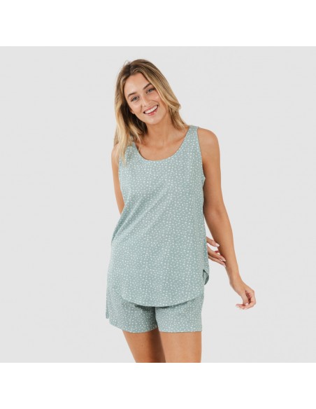 Pijama curto algodão Anita verde desgastado Pijama curto algodão Anita verde desgastado