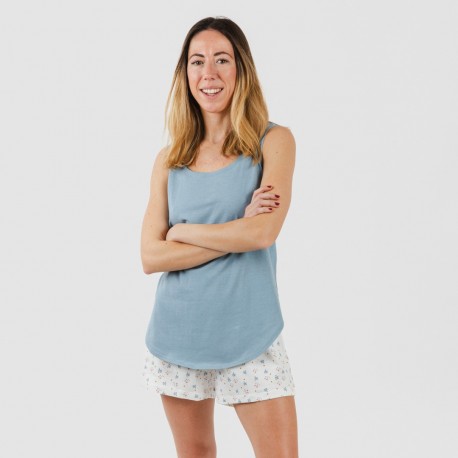 Pijama curto algodão Inés azul indigo pijamas-curtos-mulher