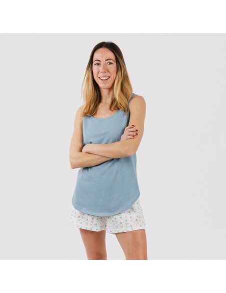 Pijama curto algodão Inés azul indigo pijamas-curtos-mulher