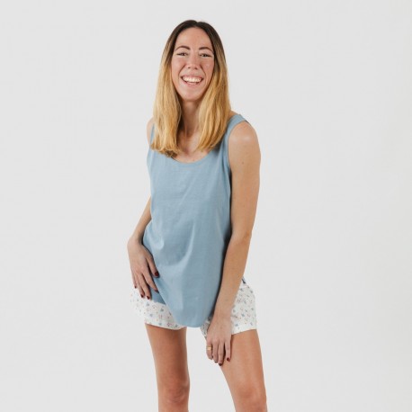 Pijama curto algodão Inés azul indigo