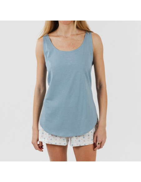 Pijama curto algodão Inés azul indigo Pijama curto algodão Inés azul indigo