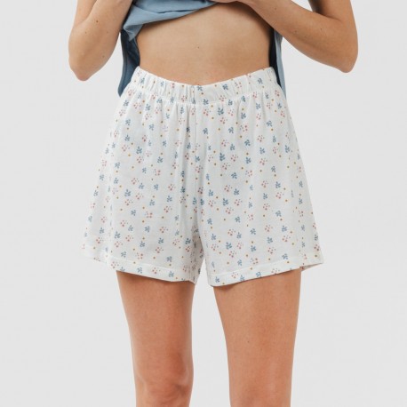 Pijama curto algodão Inés azul indigo