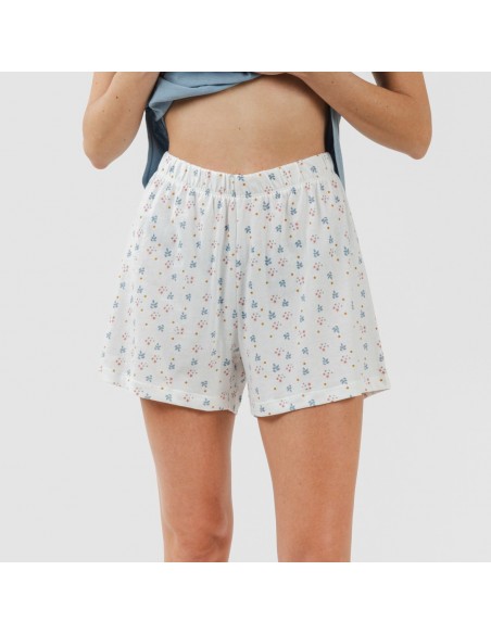 Pijama curto algodão Inés azul indigo Pijama curto algodão Inés azul indigo