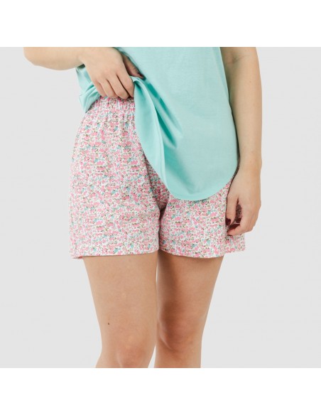 Pijama curto algodão Salima verde água Pijama curto algodão Salima verde água