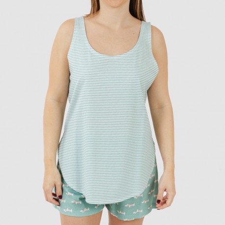 Pijama curto algodão Ponder verde azulado