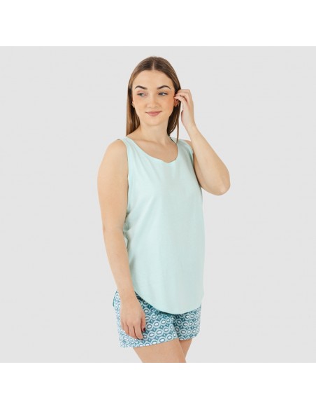 Pijama curto algodão Galieni verde azulado Pijama curto algodão Galieni verde azulado