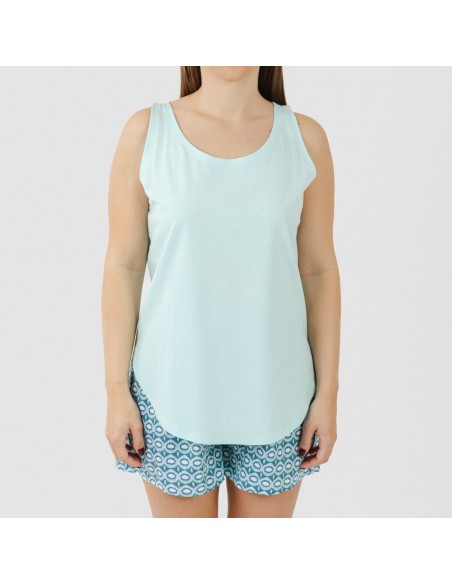 Pijama curto algodão Galieni verde azulado Pijama curto algodão Galieni verde azulado