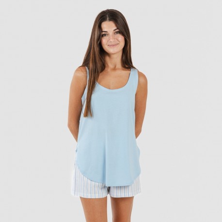 Pijama curto algodão Bennet azul celeste pijamas-curtos-mulher