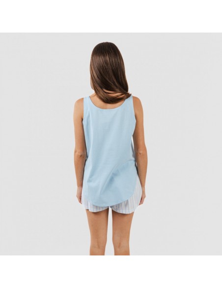 Pijama curto algodão Bennet azul celeste pijamas-curtos-mulher