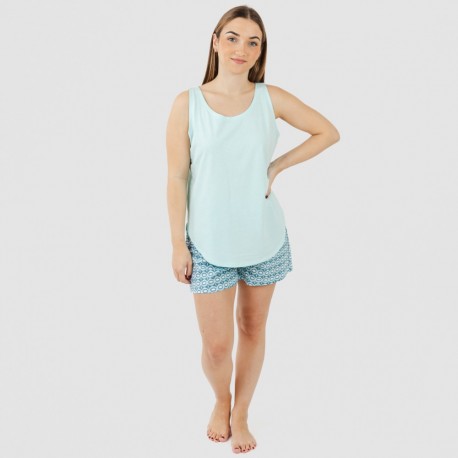 Pijama curto algodão Galieni verde azulado