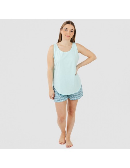 Pijama curto algodão Galieni verde azulado Pijama curto algodão Galieni verde azulado