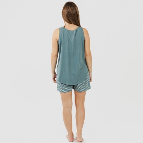 Pijama curto algodão Tiara verde azulado