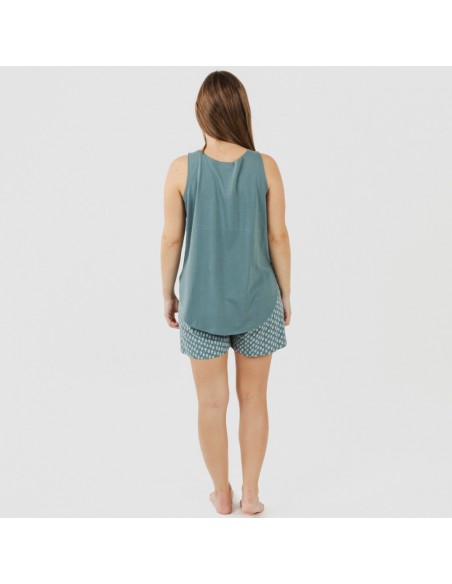 Pijama curto algodão Tiara verde azulado