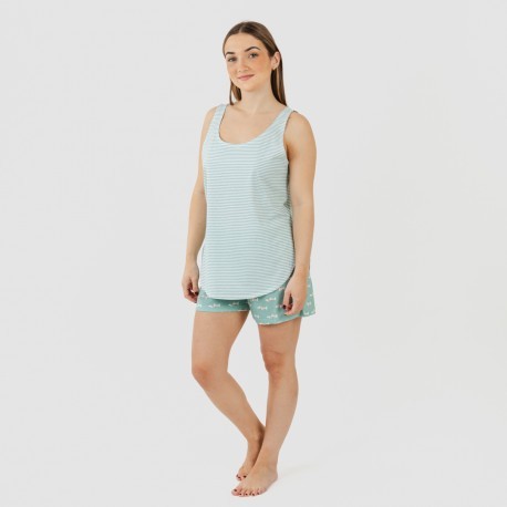 Pijama curto algodão Ponder verde azulado