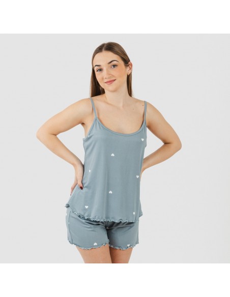Pijama alças mulher soft Hearts azul indigo Pijama alças mulher soft Hearts azul indigo