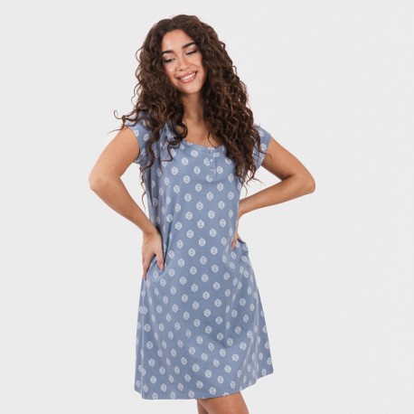 Vestido algodão Garbo azul añil