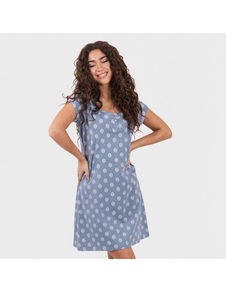 Vestido algodão Garbo azul añil Vestido algodão Garbo azul añil