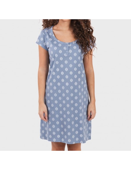 Vestido algodão Garbo azul añil Vestido algodão Garbo azul añil