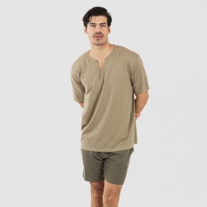 Pijama curto homem com botões verde caça - verde escuro