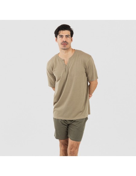 Pijama curto homem com botões verde caça - verde escuro