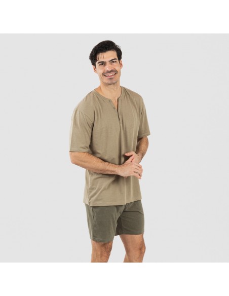 Pijama curto homem com botões verde caça - verde escuro
