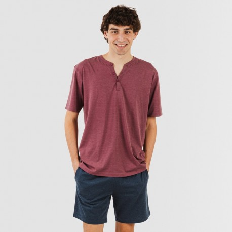 Pijama curto homem com botões bordeaux - azul marinho pijamas-curtos-homem