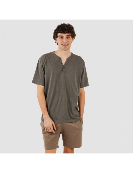 Pijama curto homem com botões petroleo - castanho