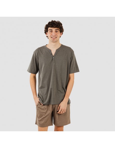 Pijama curto homem com botões petroleo - castanho
