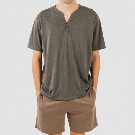 Pijama curto homem com botões petroleo - castanho