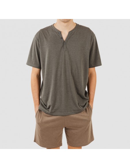 Pijama curto homem com botões petroleo - castanho