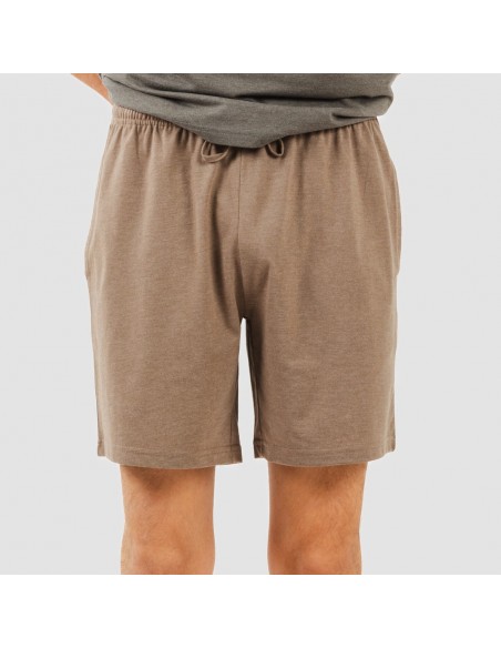 Pijama curto homem com botões petroleo - castanho