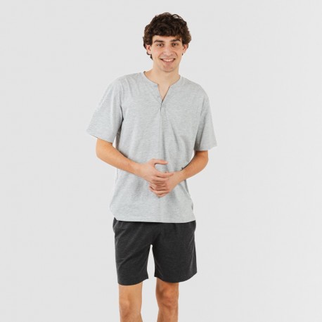 Pijama curto homem com botões cinza perla - cinza marengo