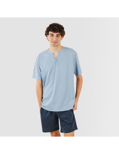 Pijama curto homem com botões azul indigo - azul marinho