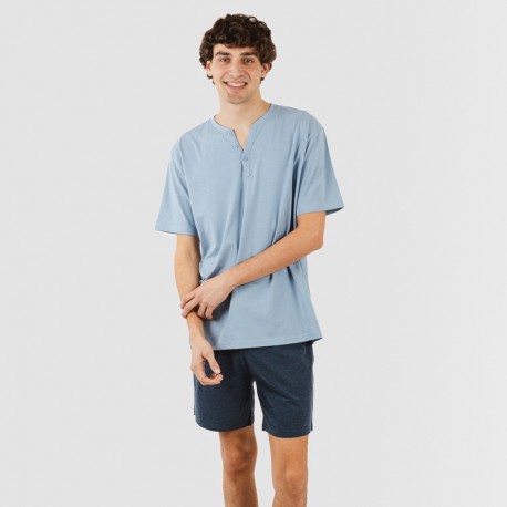Pijama curto homem com botões azul indigo - azul marinho