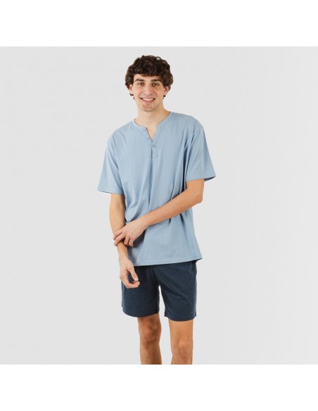 Pijama curto homem com botões azul indigo - azul marinho
