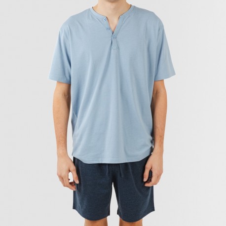 Pijama curto homem com botões azul indigo - azul marinho