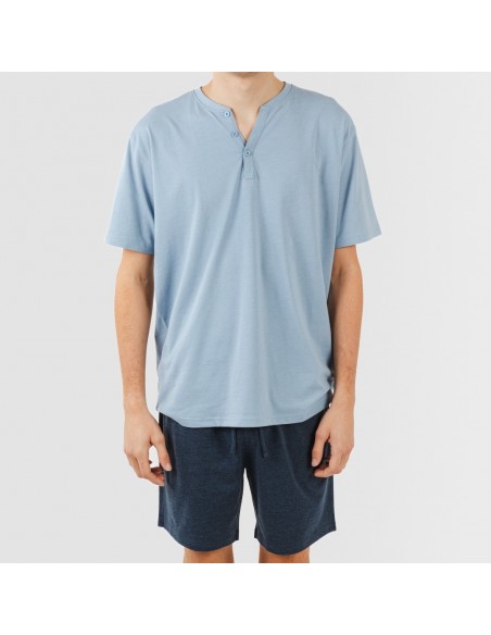 Pijama curto homem com botões azul indigo - azul marinho