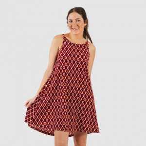 Vestido curto de alças em crepe Cartagena bordeaux