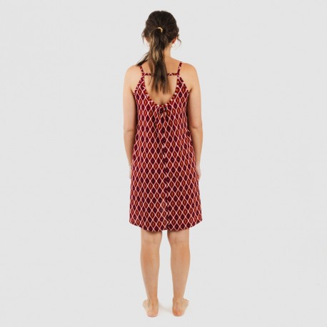 Vestido curto de alças em crepe Cartagena bordeaux