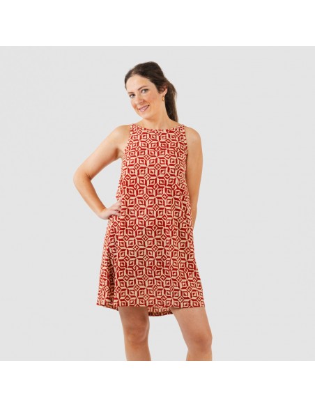 Vestido curto de alças em crepe Corinto cor telha Vestido curto de alças em crepe Corinto cor telha