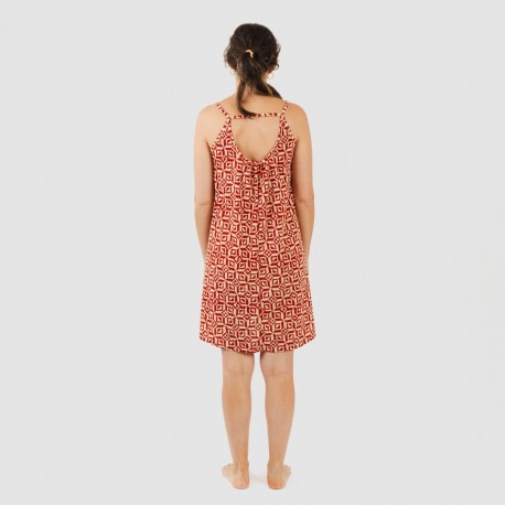 Vestido curto de alças em crepe Corinto cor telha