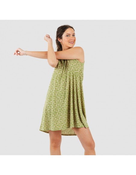 Vestido curto de alças em crepe Corinto verde erva